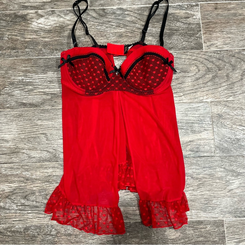 Red Lace Trim Babydoll Chemise with Underwire Cups